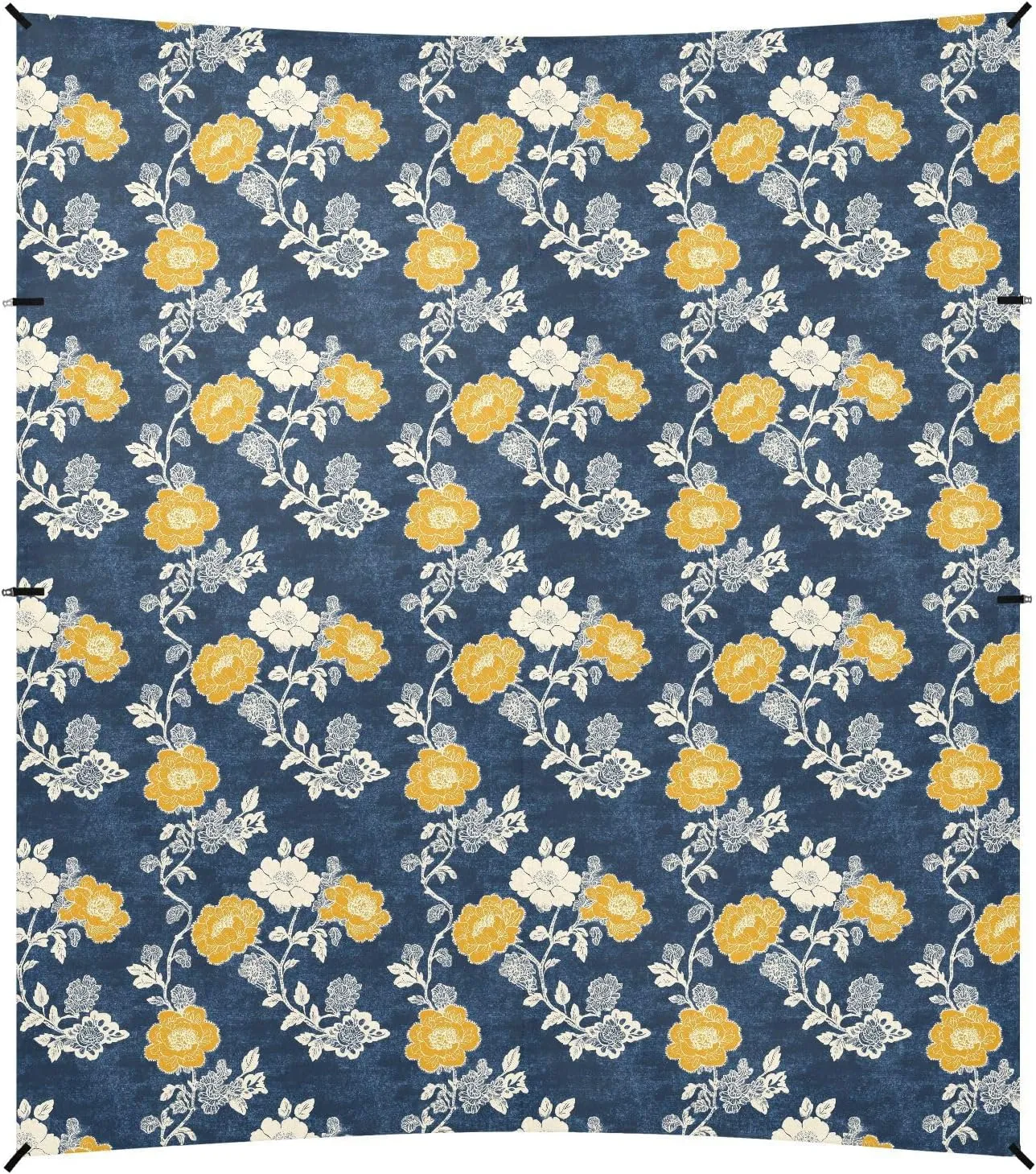Carnation Lace Mustard Yellow and Denim Blue Beach Tent UPF50  Waterproof Shade Sun Shelter with Sandbags & Sand Shovel for Backyard and Camping