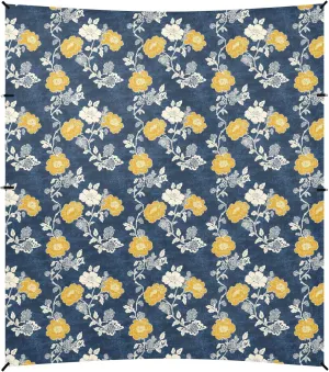 Carnation Lace Mustard Yellow and Denim Blue Beach Tent UPF50  Waterproof Shade Sun Shelter with Sandbags & Sand Shovel for Backyard and Camping