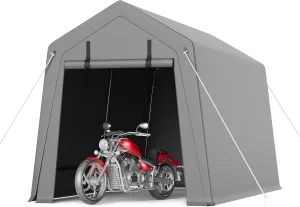 Carport 7'x15' Portable Storage Shed for Motorcycle, Waterproof & UV-Resistant Outdoor Carport Shelter with 2 Roll-Up Zipper Doors, Heavy Duty Storage Tent for Bike, Lawn Mower, Garden Equipment
