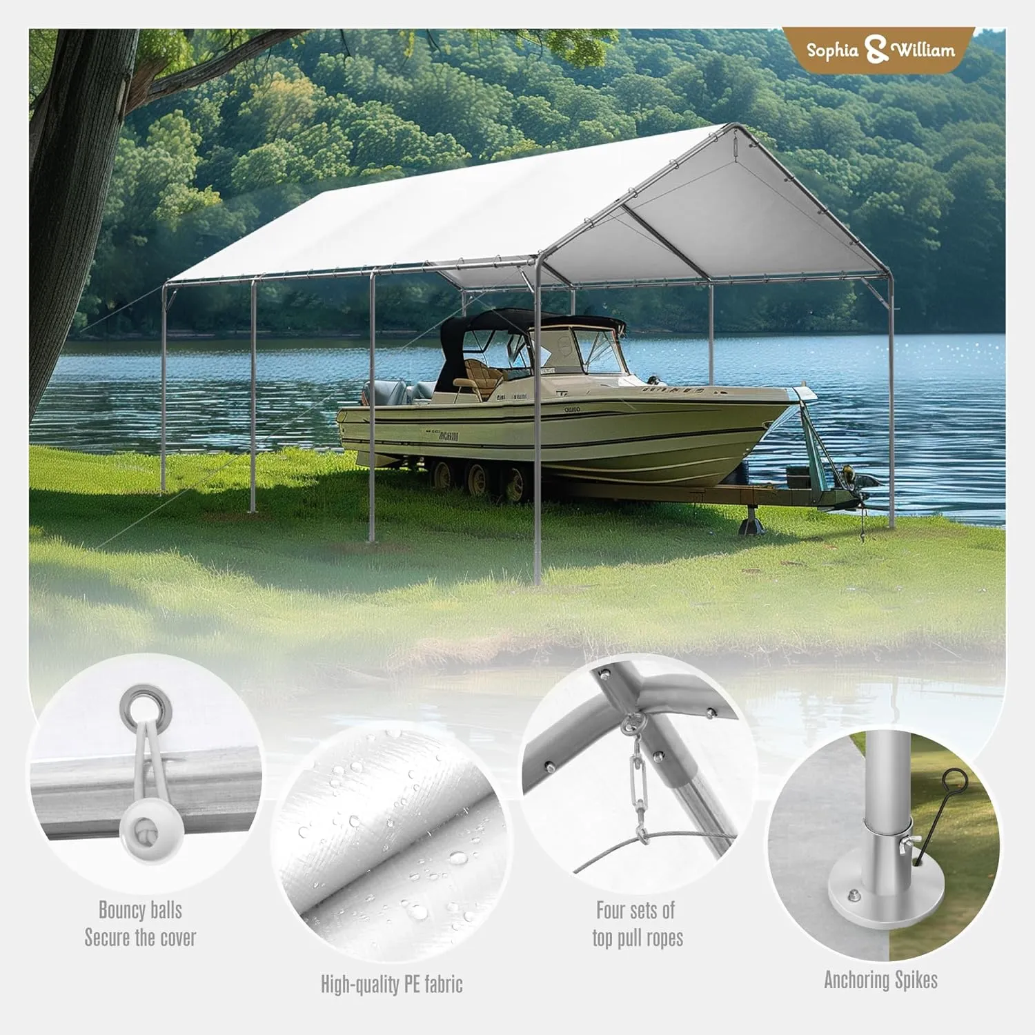 Carport Car Port Canopy 12x20 ft Heavy Duty, Portable Garage Shelter Logic Car Tents Carpas para Carros All Weather for Truck Boat, Galvanized Steel Frame Carports Height Adjustable White