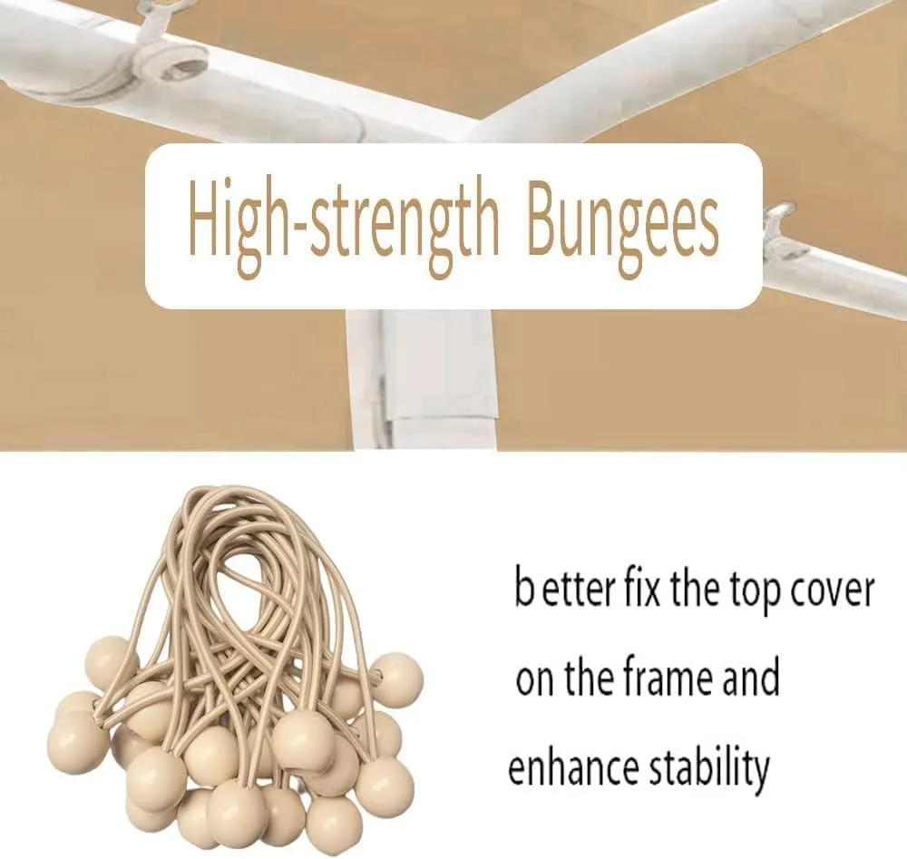 Carport Replacement Top Canopy Cover Beige 10'x20' for Car Garage Top Tarp Shelter Waterproof & UV Protected w/Ball Bungees (Only Top Cover, Frame is not Included)