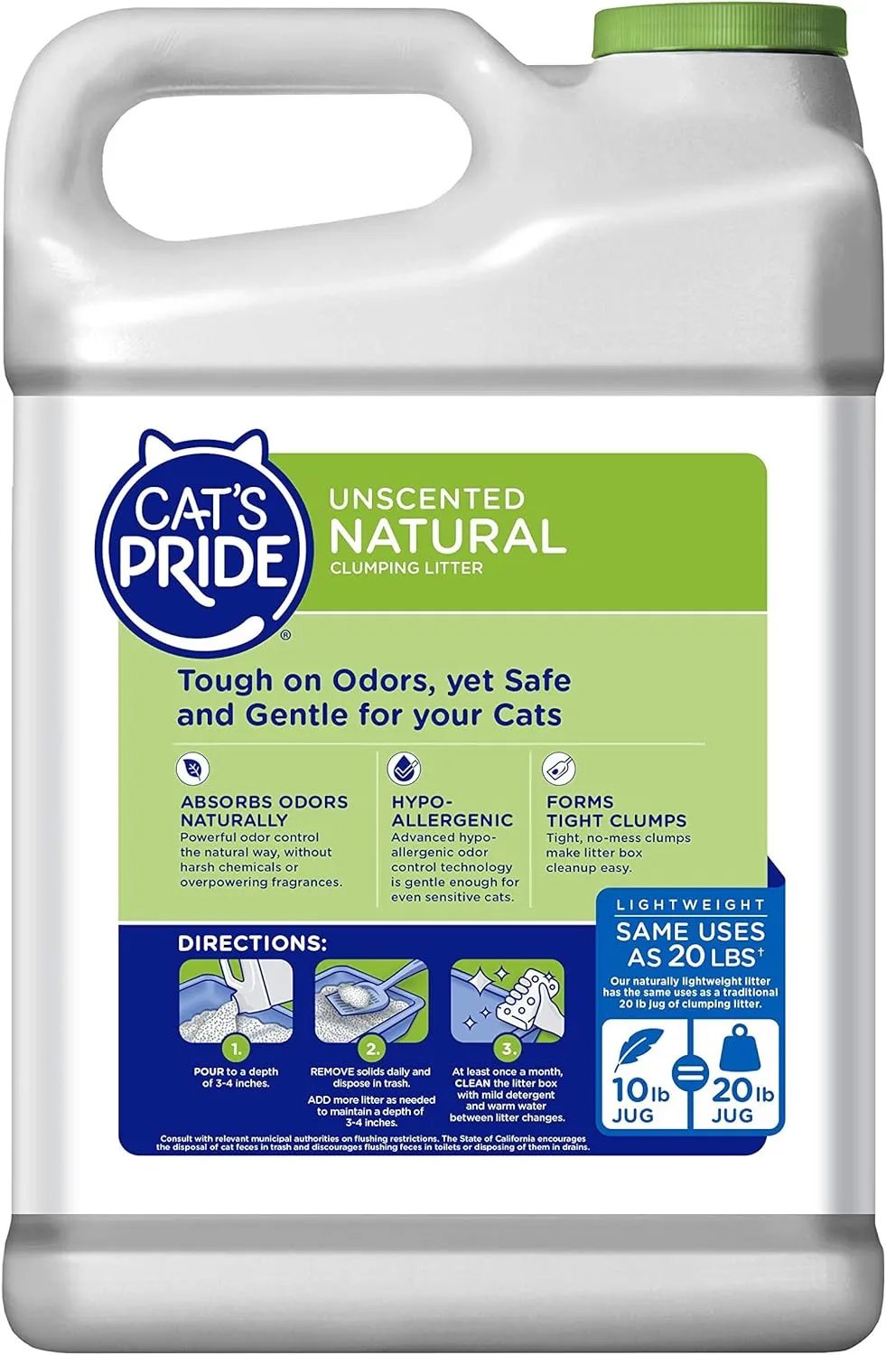 Cat's Pride Lightweight Clumping Litter: Natural - Powerful Odor Control - Unscented, 10 Pounds