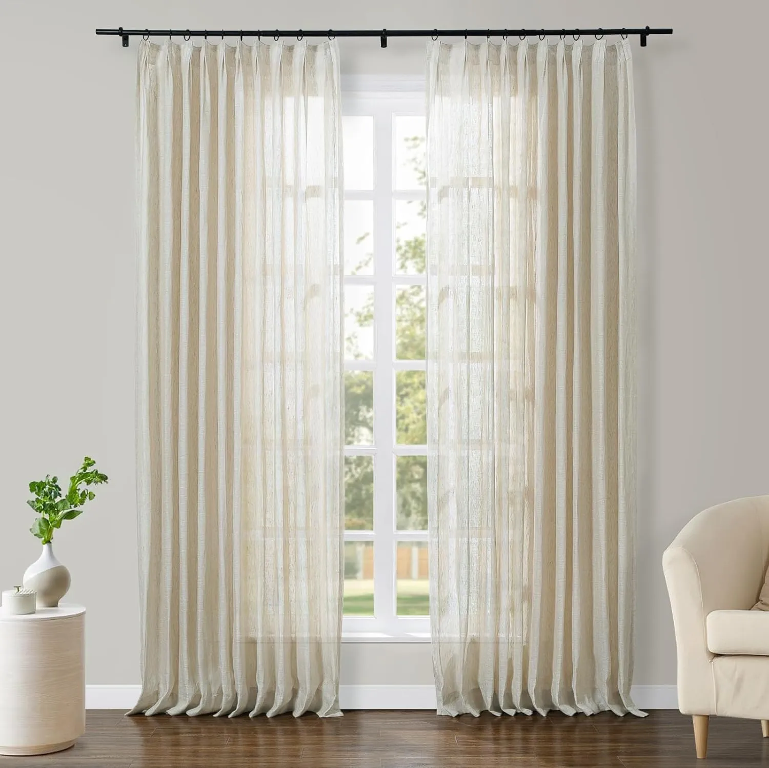 ChadMade Custom Semi Sheer Linen Curtain Light Filtering Privacy Window Treatment for Living Room Bedroom, Sissy Collection