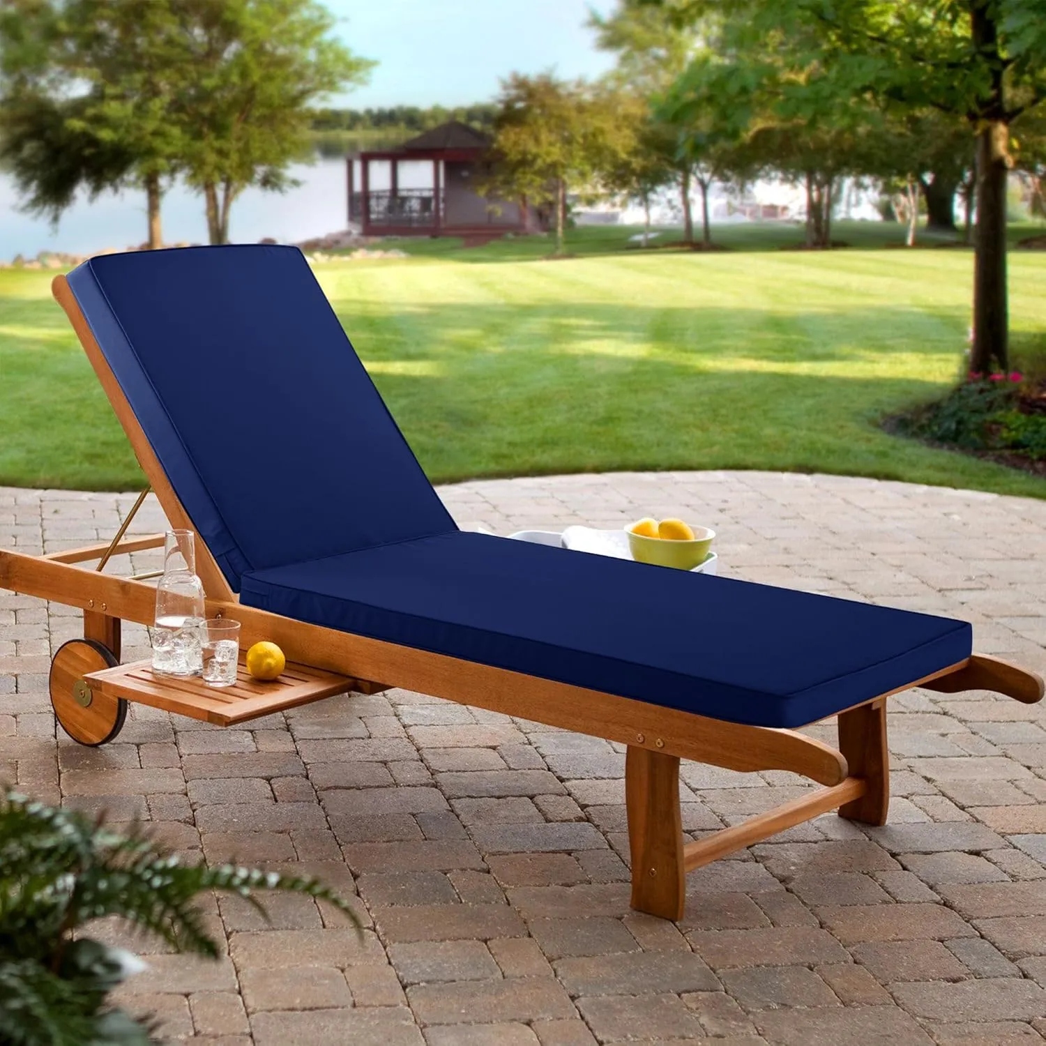 Chaise Lounge Cushion for Outdoor Furniture, Waterproof Fade and Tear Resistant Lounge Deck Chair Cushions for Patio Lawn Pool Resort Hotel, 80x26x3 Inch, Navy
