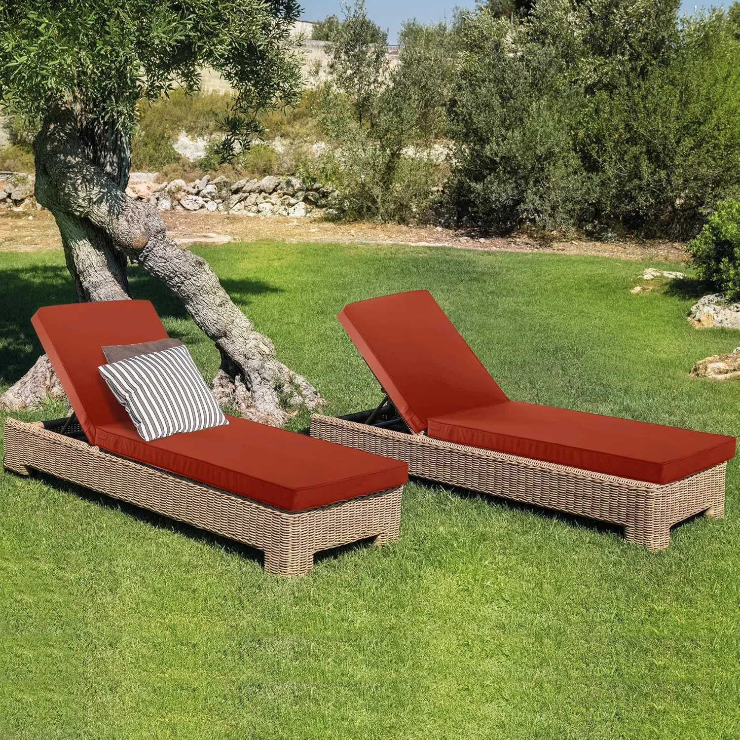 Chaise Lounge Cushion for Outdoor Furniture, Waterproof Fade and Tear Resistant Lounge Deck Chair Cushions for Patio Lawn Pool Resort Hotel, 80x26x3 Inch, Rust