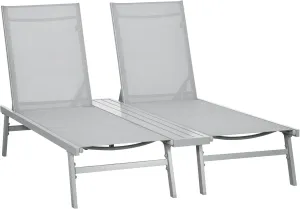 Chaise Lounge Pool Chairs Set of 2, Aluminum Outdoor Sun Tanning Chairs with Five-Position Reclining Back, Shelf & Breathable Mesh for Beach, Yard, Patio, Light Gray