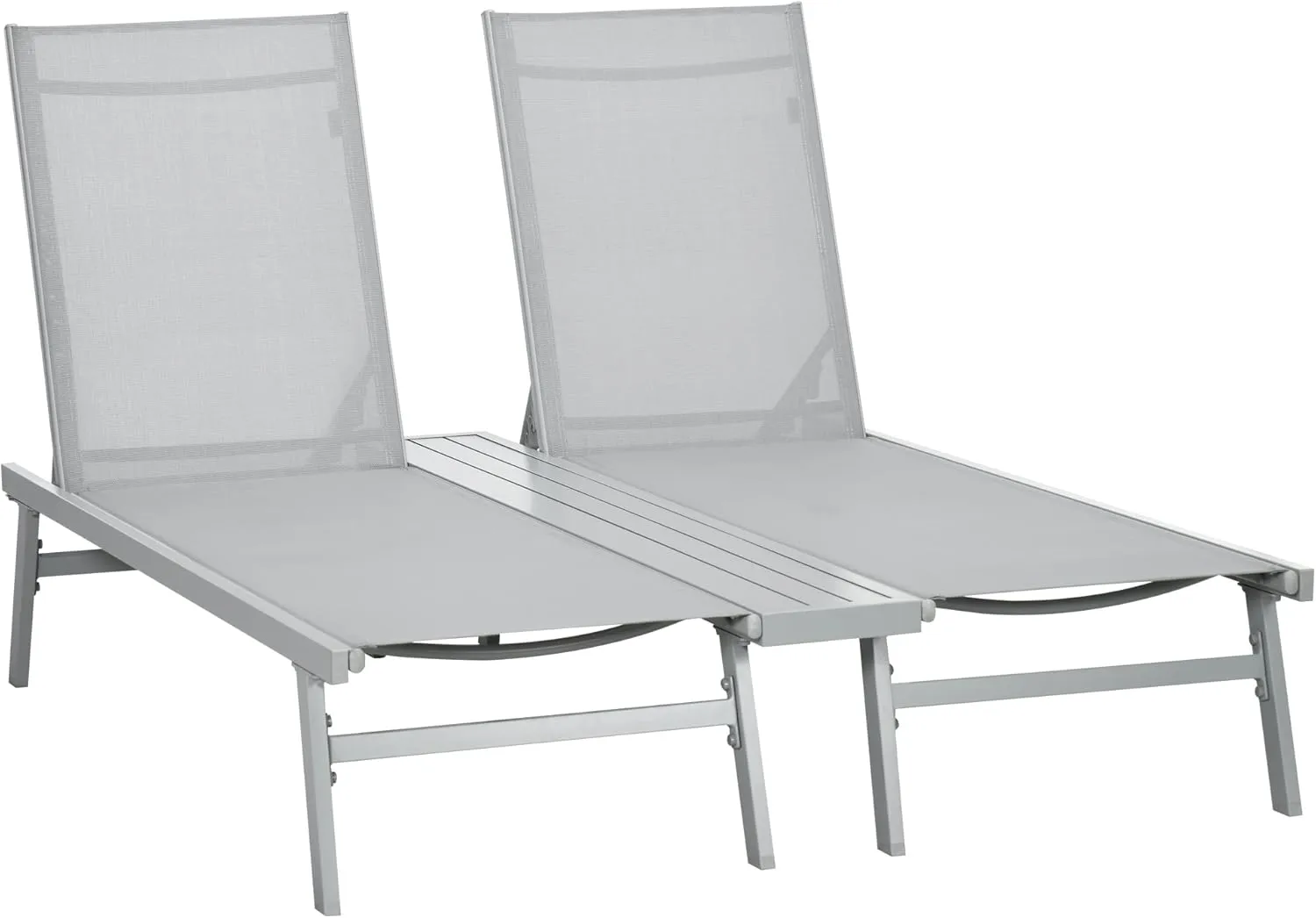 Chaise Lounge Pool Chairs Set of 2, Aluminum Outdoor Sun Tanning Chairs with Five-Position Reclining Back, Shelf & Breathable Mesh for Beach, Yard, Patio, Light Gray