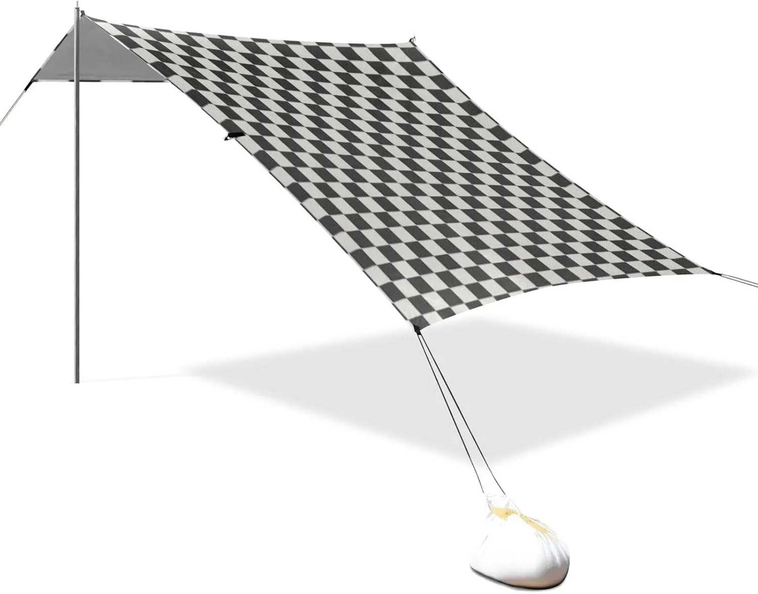 Checkered Black White Beach Tent Sun Shelter Set, UPF50  UV Protection 10.5 x 9.19 FT Camping Shade Canopy with Sandbags, Sand Anchors, Carrying Bag, and Others
