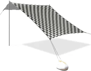 Checkered Black White Beach Tent Sun Shelter Set, UPF50  UV Protection 10.5 x 9.19 FT Camping Shade Canopy with Sandbags, Sand Anchors, Carrying Bag, and Others