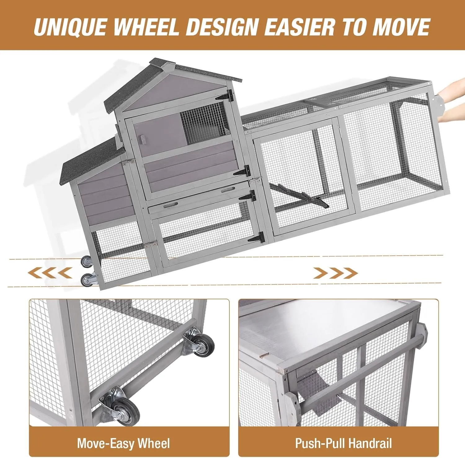 Chicken Coop Chicken House for Outdoor, Poultry Cage with Wheels Mobile Hen House and UV-Resistant Roof - Grey