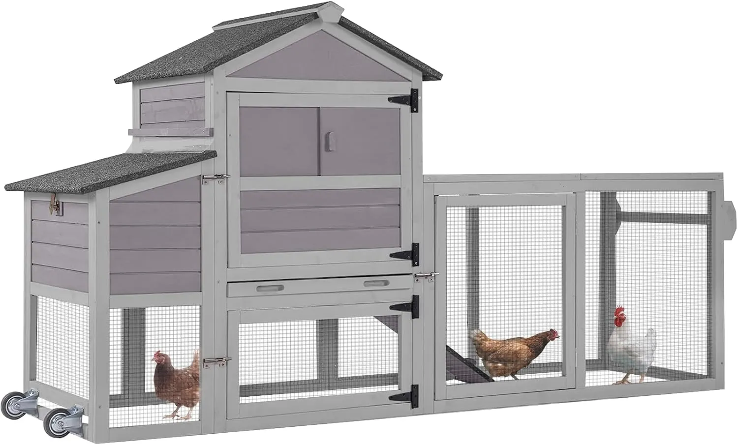 Chicken Coop Chicken House for Outdoor, Poultry Cage with Wheels Mobile Hen House and UV-Resistant Roof - Grey