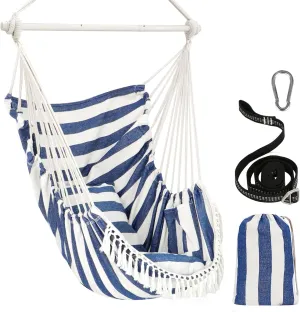 Chihee Hammock Chair Hanging Swing Max 500 Lbs 2 Cushions Included Steel Spreader Bar with Anti-Slip Grooves Portable Hanging Chair Side Pocket Large Macrame Bohemian Chair Indoor Outdoor