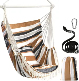 Chihee Hammock Chair Hanging Swing Max 500 Lbs 2 Cushions Included Steel Spreader Bar with Anti-Slip Grooves Portable Hanging Chair Side Pocket Large Macrame Bohemian Chair Indoor Outdoor