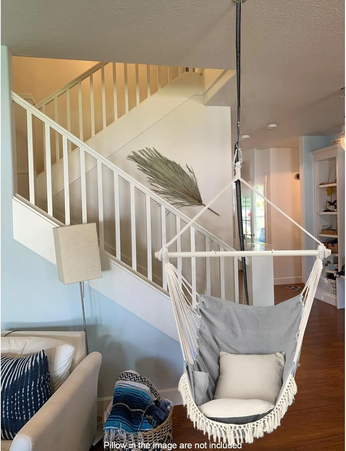 Chihee Hammock Chair Hanging Swing Max 500 Lbs 2 Cushions Included Steel Spreader Bar with Anti-Slip Grooves Portable Hanging Chair Side Pocket Large Macrame Bohemian Chair Indoor Outdoor