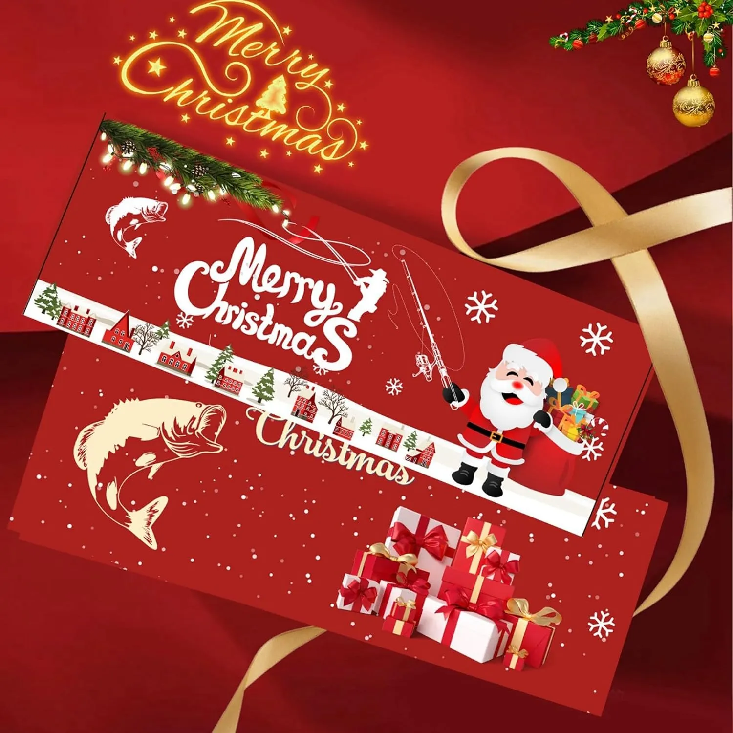 Christmas Fishing Pole Combo Set, Collapsible Rods, Telescopic Fishing Pole Set with Tackle Included, Fishing Hooks, for Fishing Beginner and Angler