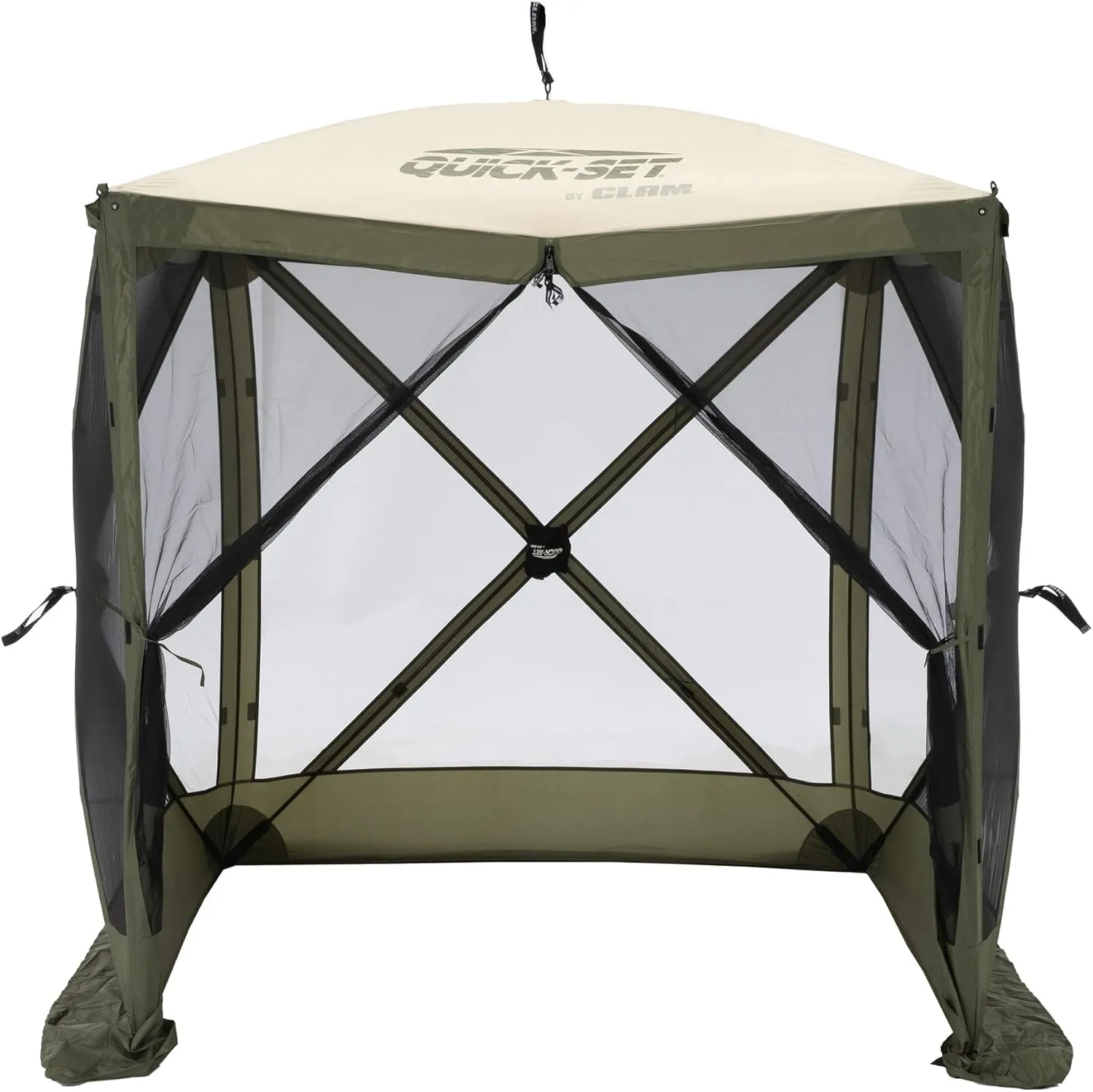 CLAM Pop Up Screen Tent, Outdoor Camping Gazebo Canopy, Traveler, 6', Green/Tan