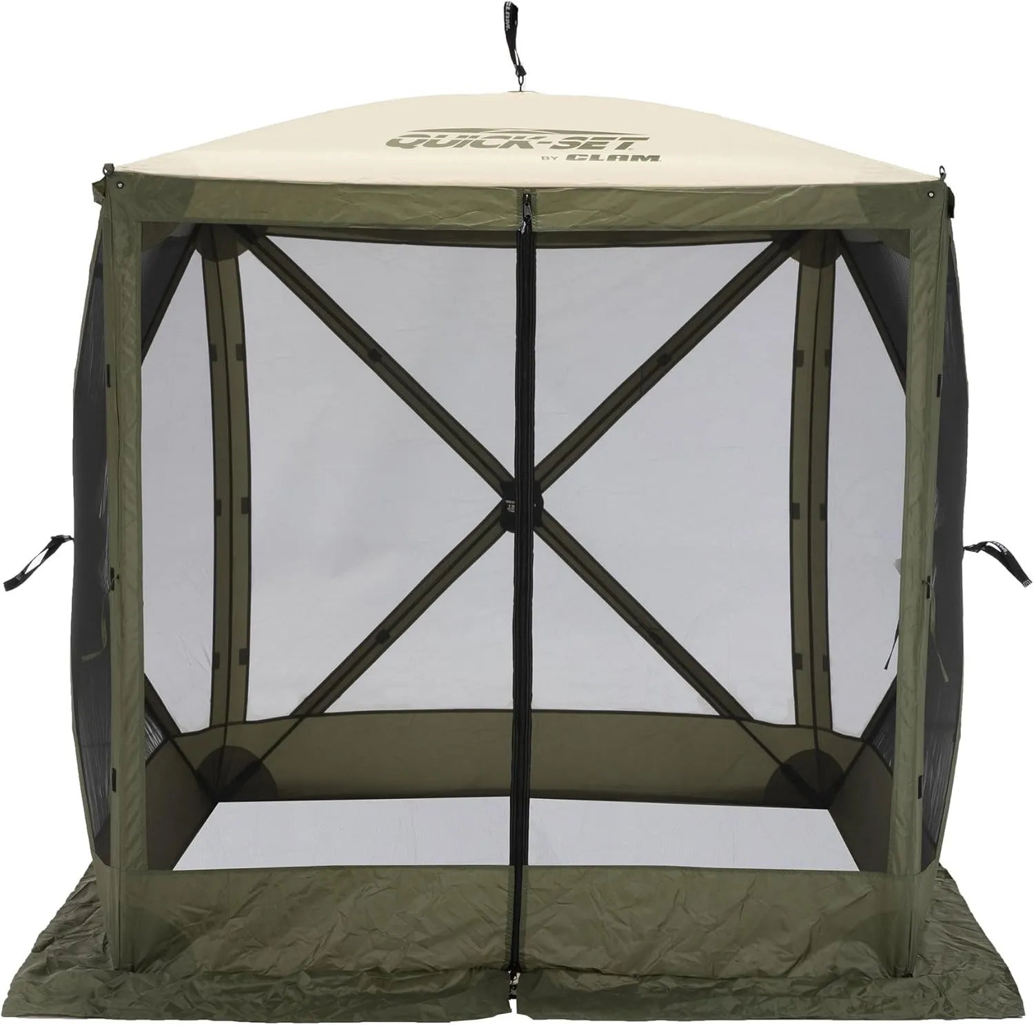 CLAM Pop Up Screen Tent, Outdoor Camping Gazebo Canopy, Traveler, 6', Green/Tan