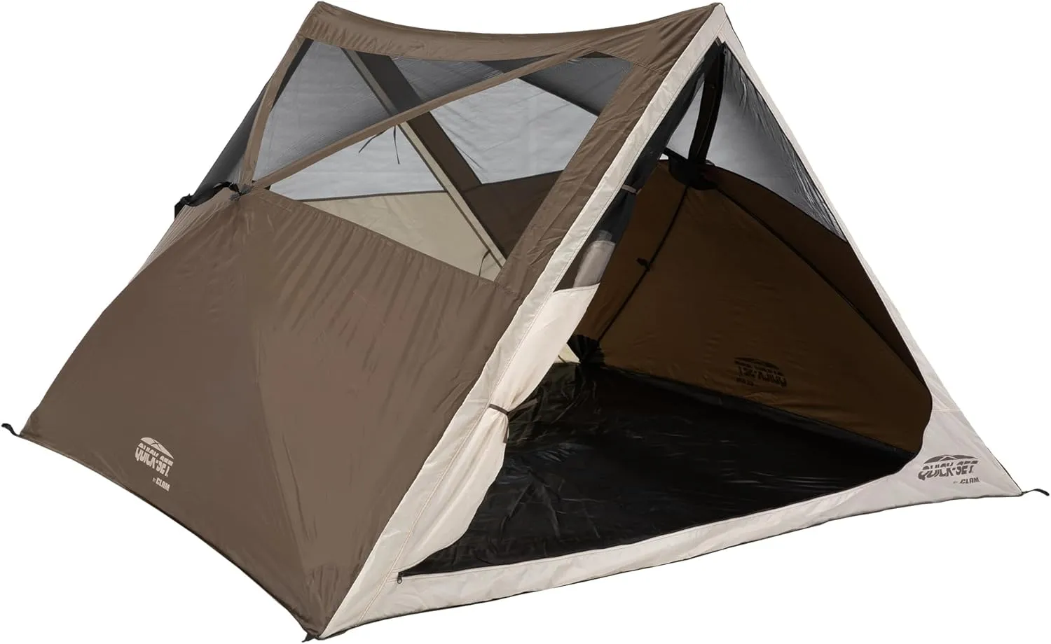 CLAM Quick-Set A-Frame Tent, 8 x 8 Ft Portable Outdoor Hiking Camping Shelter, Apex, Brown