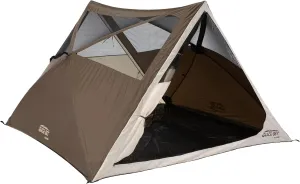 CLAM Quick-Set A-Frame Tent, 8 x 8 Ft Portable Outdoor Hiking Camping Shelter, Apex, Brown
