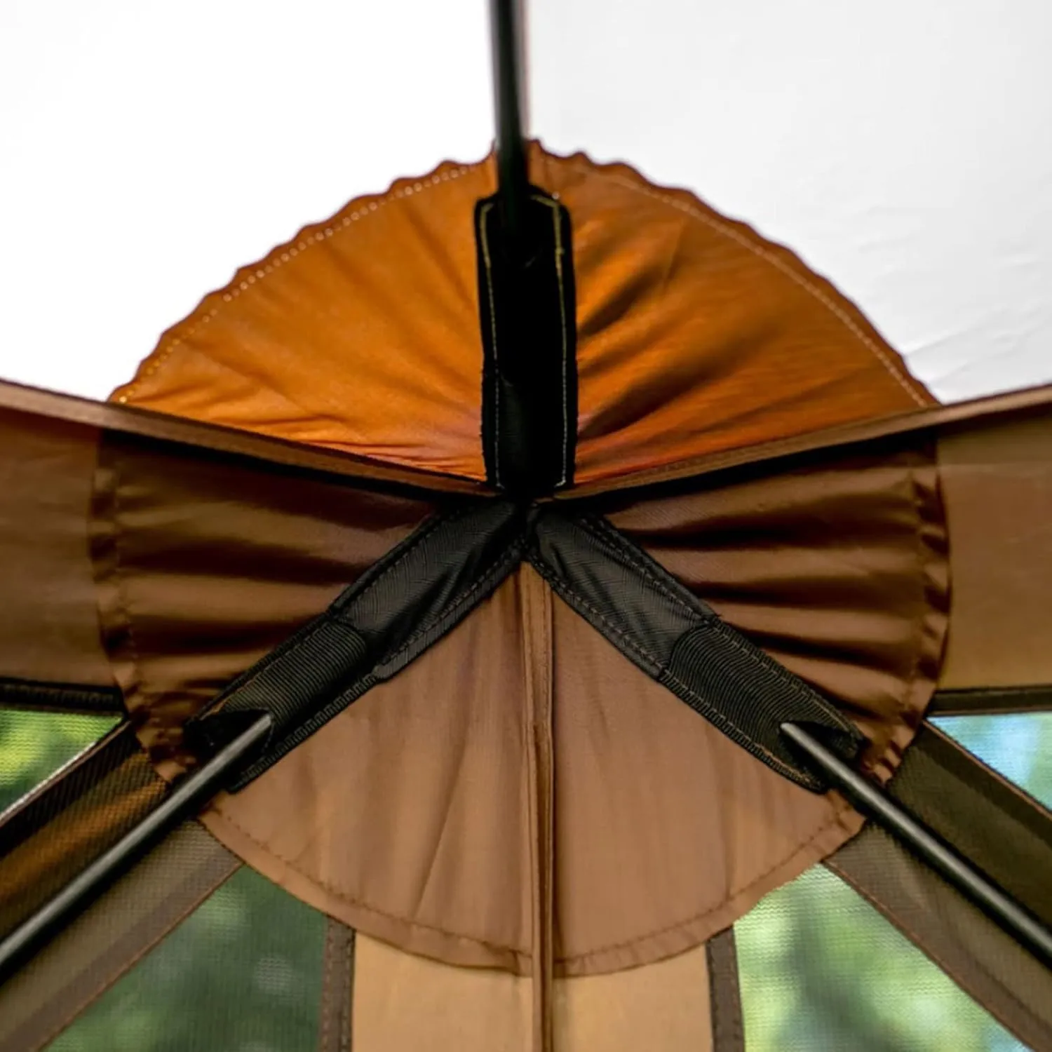 CLAM Venture 9 x 9 Foot Portable Outdoor Gazebo Canopy Camping Tent Shelter, with 3 Wind and Sun Panels and Carry Bag Accessory, Brown