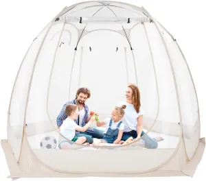 Clear Camping Tent with PVC Dome, 9.84 * 6.73ft Camping Tent with Double-Headed Zippers and Storage Bags, 360° Clear Design Freestanding Tents for House Outdoor Garden Backyard Patio