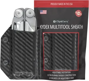 Clip & Carry Kydex Multitool Sheath for The Leatherman Wave and LEATHERMAN Wave Plus - Made in USA - EDC Multi Tool Sheath Holder Holster Cover - Carbon Fiber Black
