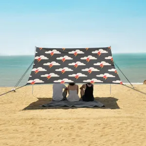Cloud Lightning Beach Canopy Tent Anti-UV & Wind Resistant, Black Camping Sun Shelter Easy Setup Portable,Outdoor Shade Tents with Sandbags,Sand Shovels,Ground Pegs & Stability Poles