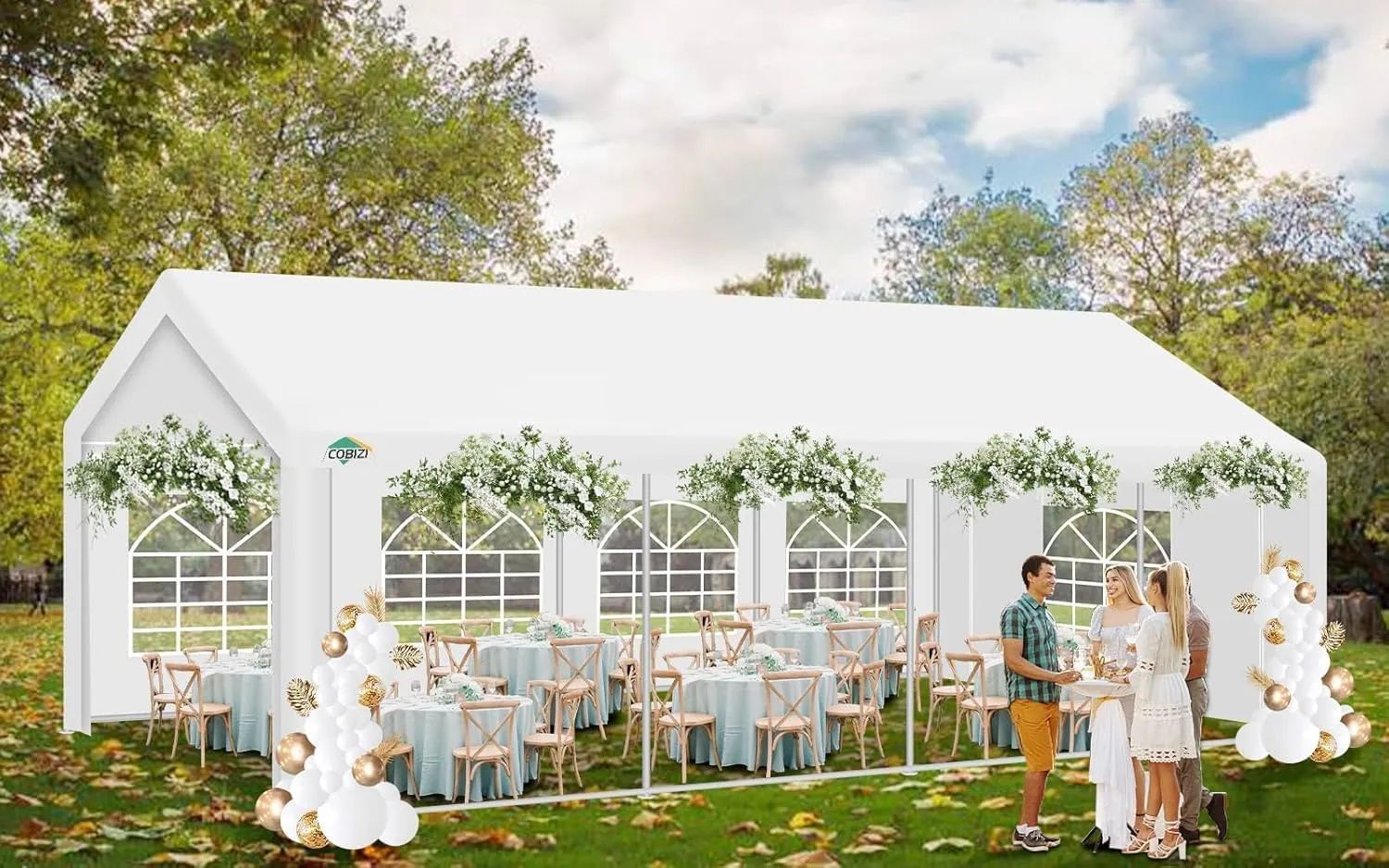 COBIZI 13x26 Party Tent Heavy Duty, Galvanized Wedding Tent, Event Shelter Tent for Parties, Large Outdoor Gazebo with Removable Sidewall & Built-in Sandbag, Carpas para Fiestas, Waterproof, White