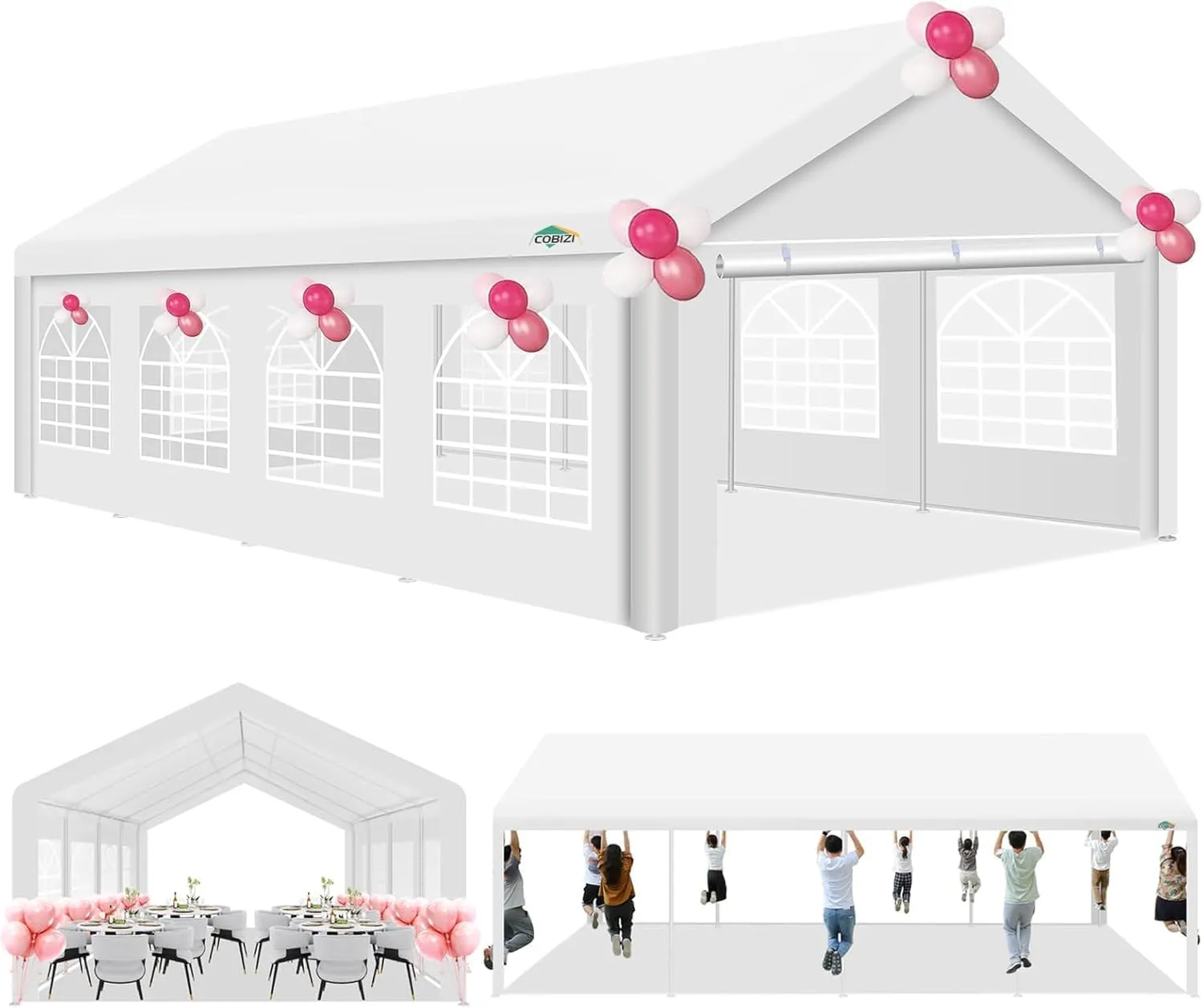 COBIZI 13x26 Party Tent Heavy Duty, Galvanized Wedding Tent, Event Shelter Tent for Parties, Large Outdoor Gazebo with Removable Sidewall & Built-in Sandbag, Carpas para Fiestas, Waterproof, White
