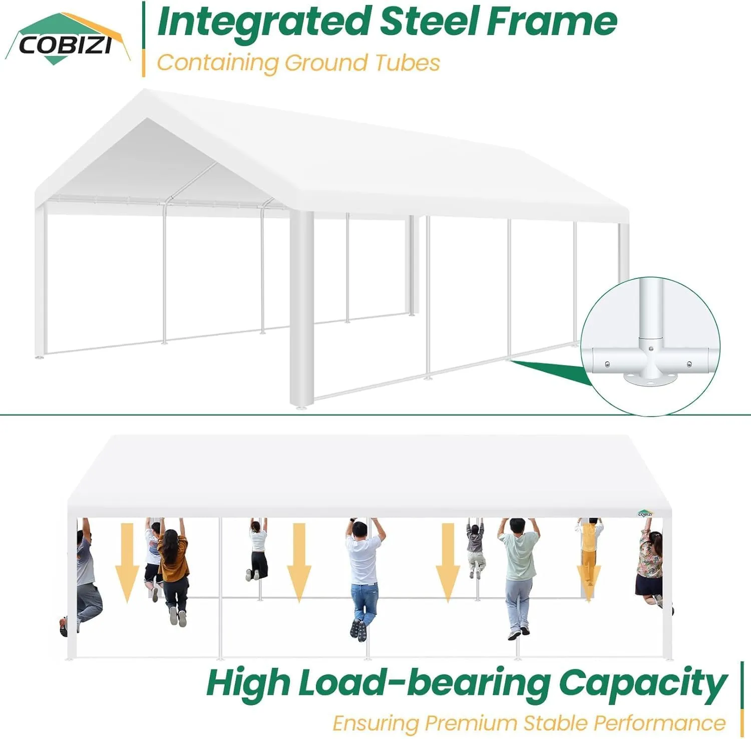 COBIZI 13x26 Party Tent Heavy Duty, Galvanized Wedding Tent, Event Shelter Tent for Parties, Large Outdoor Gazebo with Removable Sidewall & Built-in Sandbag, Carpas para Fiestas, Waterproof, White