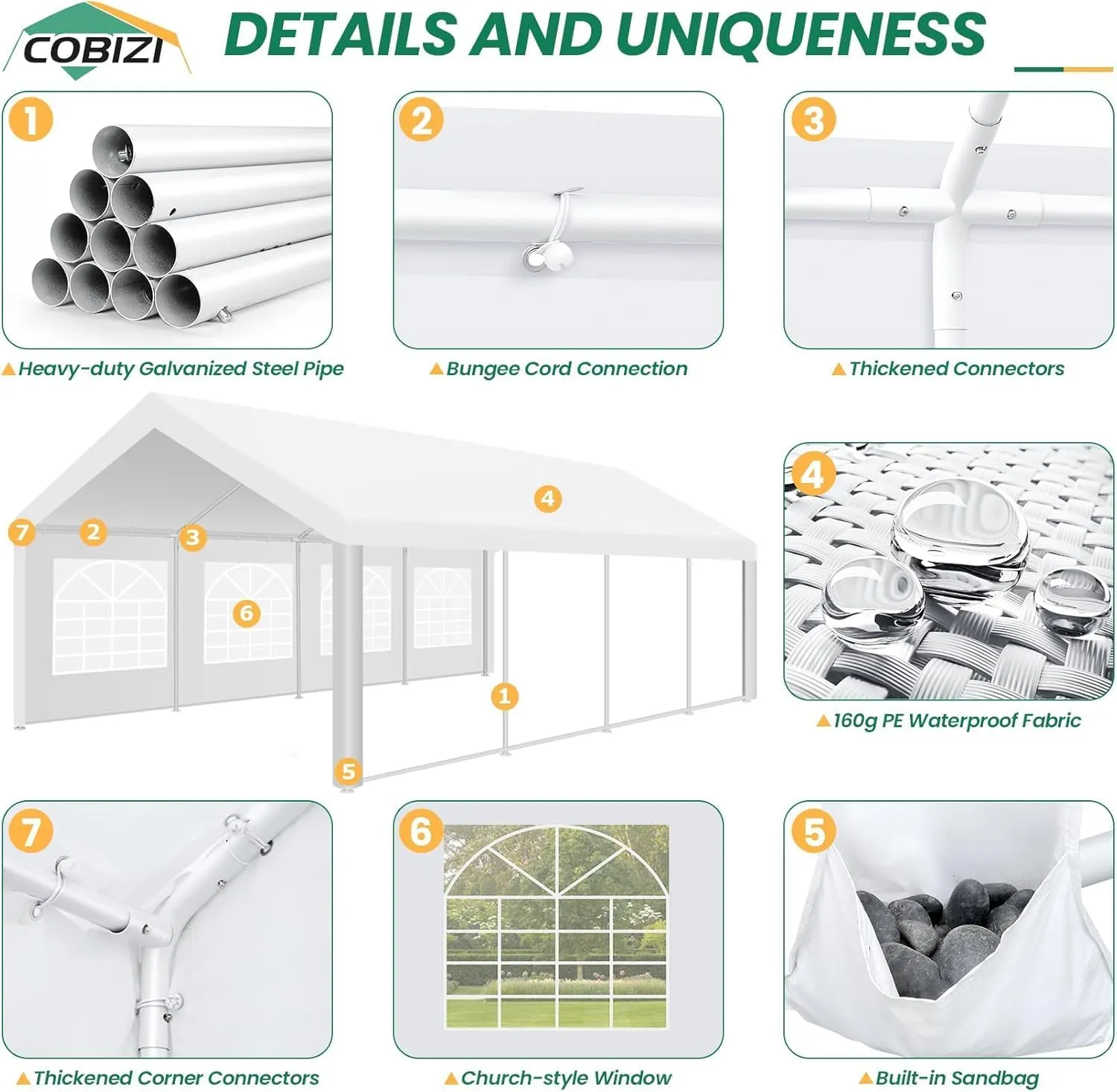 COBIZI 13x26 Party Tent Heavy Duty, Galvanized Wedding Tent, Event Shelter Tent for Parties, Large Outdoor Gazebo with Removable Sidewall & Built-in Sandbag, Carpas para Fiestas, Waterproof, White