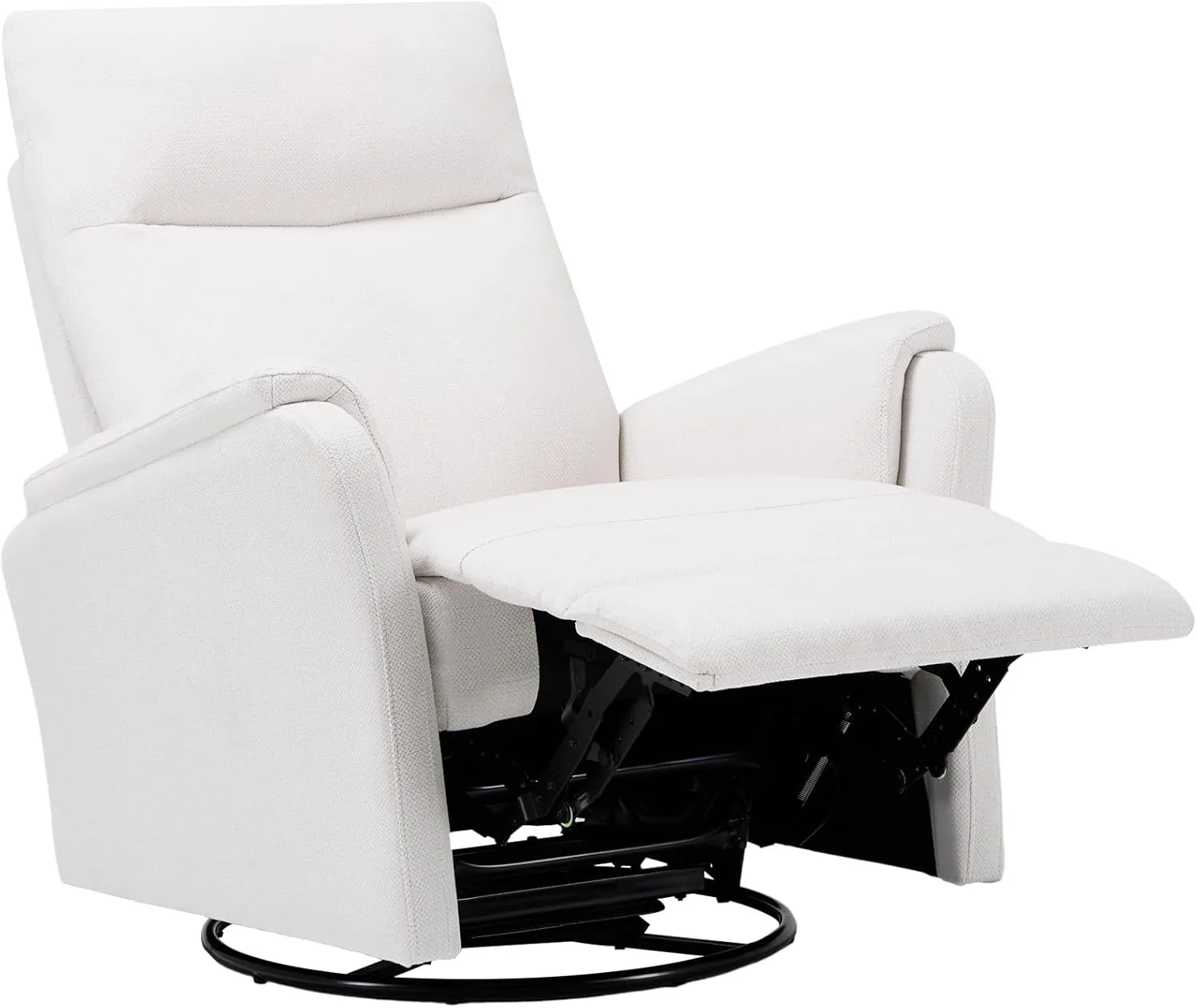 COLAMY Swivel Rocking Single Sofa, Recliner Sofa with Extra Large Footrest, Deep Seat, High Back, Upholstered Fabric Reclining Single Sofa for Living Room-White