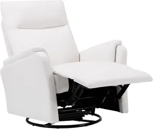 COLAMY Swivel Rocking Single Sofa, Recliner Sofa with Extra Large Footrest, Deep Seat, High Back, Upholstered Fabric Reclining Single Sofa for Living Room-White