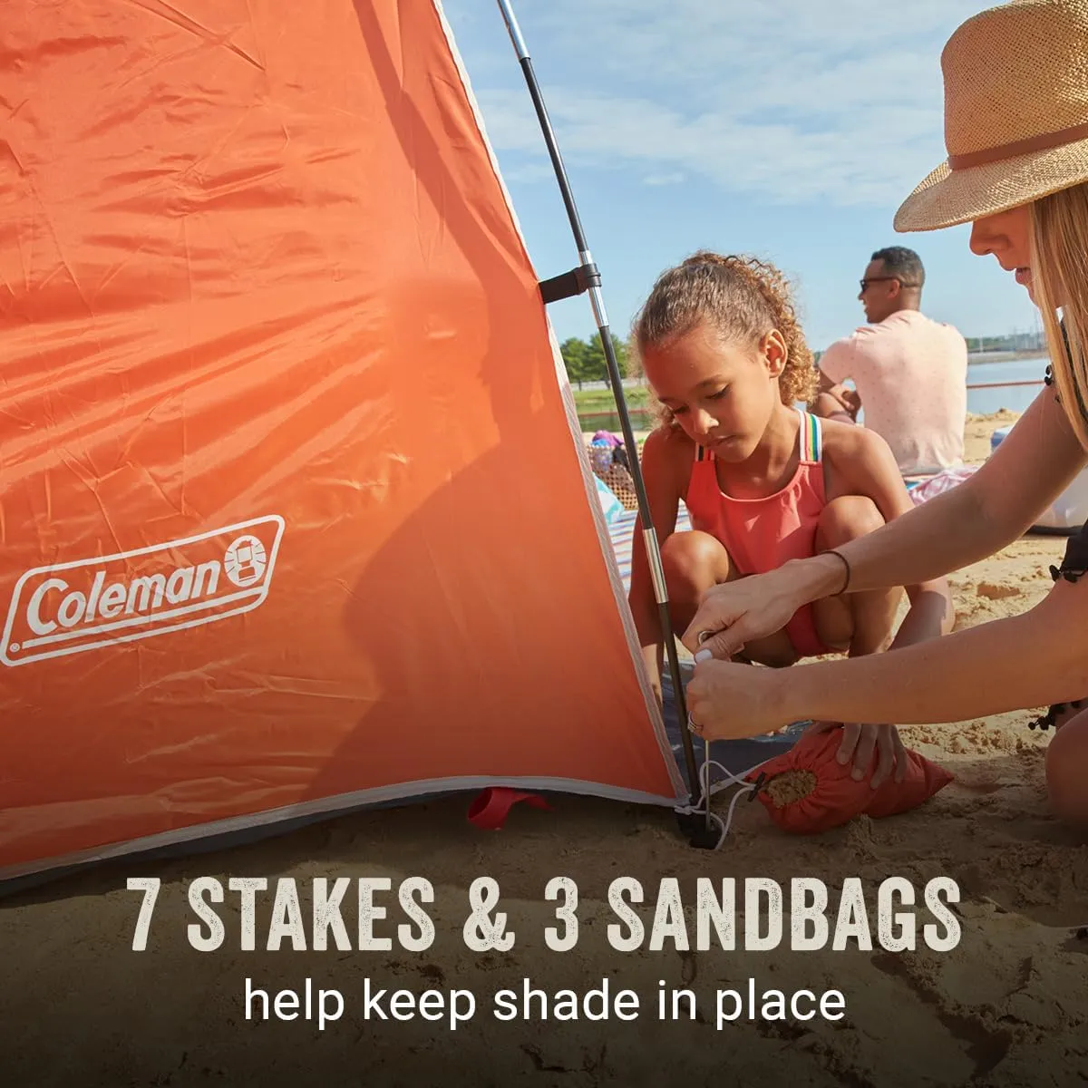 Coleman Skyshade Large Portable Sun Shelter, Easy Setup with Pre-Attached Poles, Beach Canopy Provides Cover from Sand & Sun