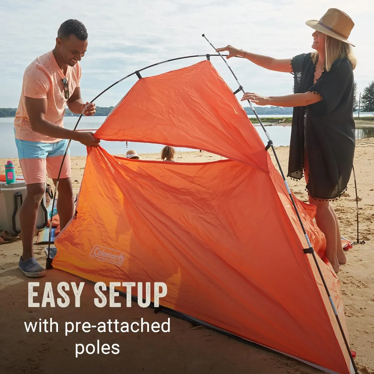 Coleman Skyshade Large Portable Sun Shelter, Easy Setup with Pre-Attached Poles, Beach Canopy Provides Cover from Sand & Sun