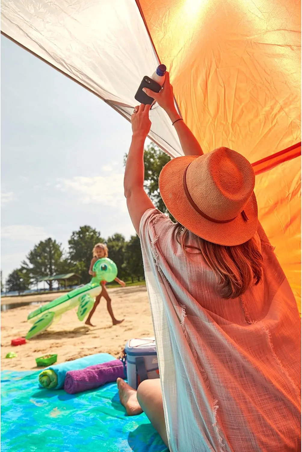 Coleman Skyshade Large Portable Sun Shelter, Easy Setup with Pre-Attached Poles, Beach Canopy Provides Cover from Sand & Sun