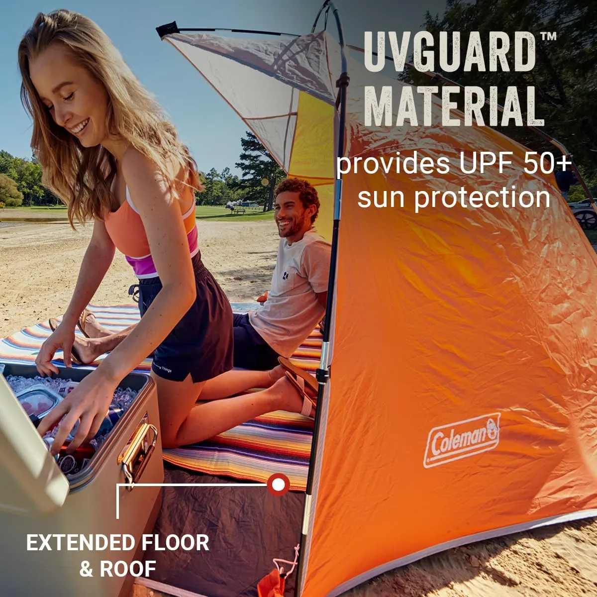 Coleman Skyshade Large Portable Sun Shelter, Easy Setup with Pre-Attached Poles, Beach Canopy Provides Cover from Sand & Sun