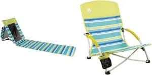 Coleman Utopia Breeze Reclining Beach Mat with Built-in Cooler, Foldable Beach Mat with Mesh Back and Shoulder Straps for Beach, Pool, Picnic or Backyard Relaxation