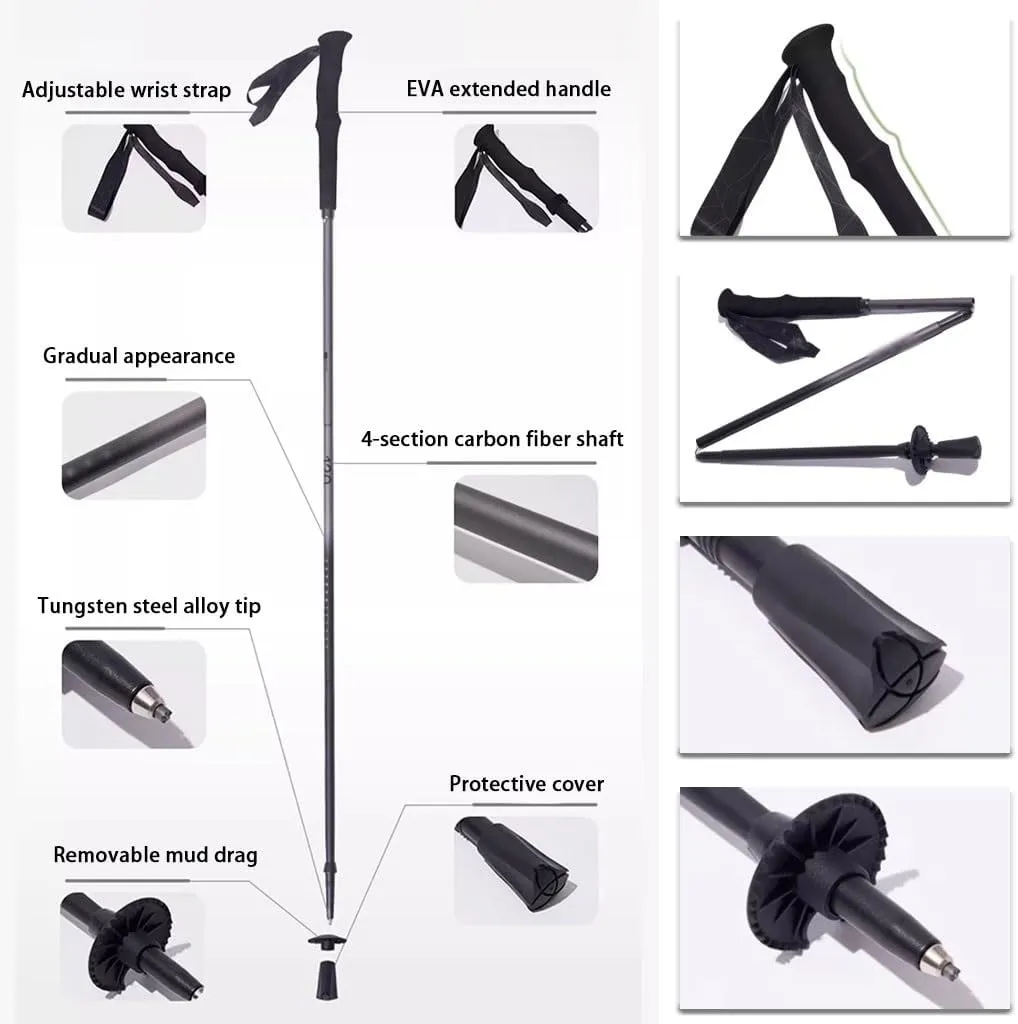 Collapsible Trekking Poles, Carbon Fiber Walking Or Hiking Sticks, with Extra-Long Foam Handle