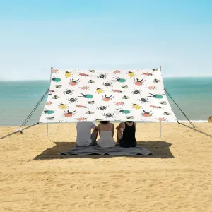 Colorful Beetles Spiders Beach Canopy Tent Anti-UV & Wind Resistant, Camping Sun Shelter Easy Setup Portable,Outdoor Shade Tents with Sandbags,Sand Shovels,Ground Pegs & Stability Poles