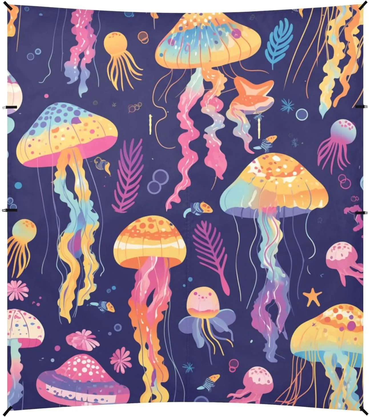 Colorful Jellyfish Foldable Beach Canopy UPF50 Waterproof Sun Shade with Sandbags, Sand Shovel, Poles for Camping Trips, Fishing, Backyard Fun or Picnics