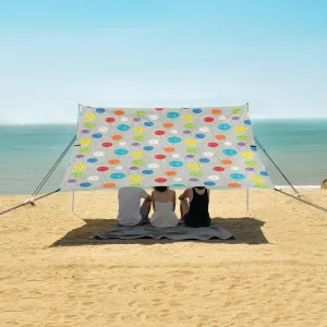 Colorful Pickleball Balls Beach Canopy Tent Anti-UV & Wind Resistant, Camping Sun Shelter Easy Setup Portable,Outdoor Shade Tents with Sandbags,Sand Shovels,Ground Pegs & Stability Poles