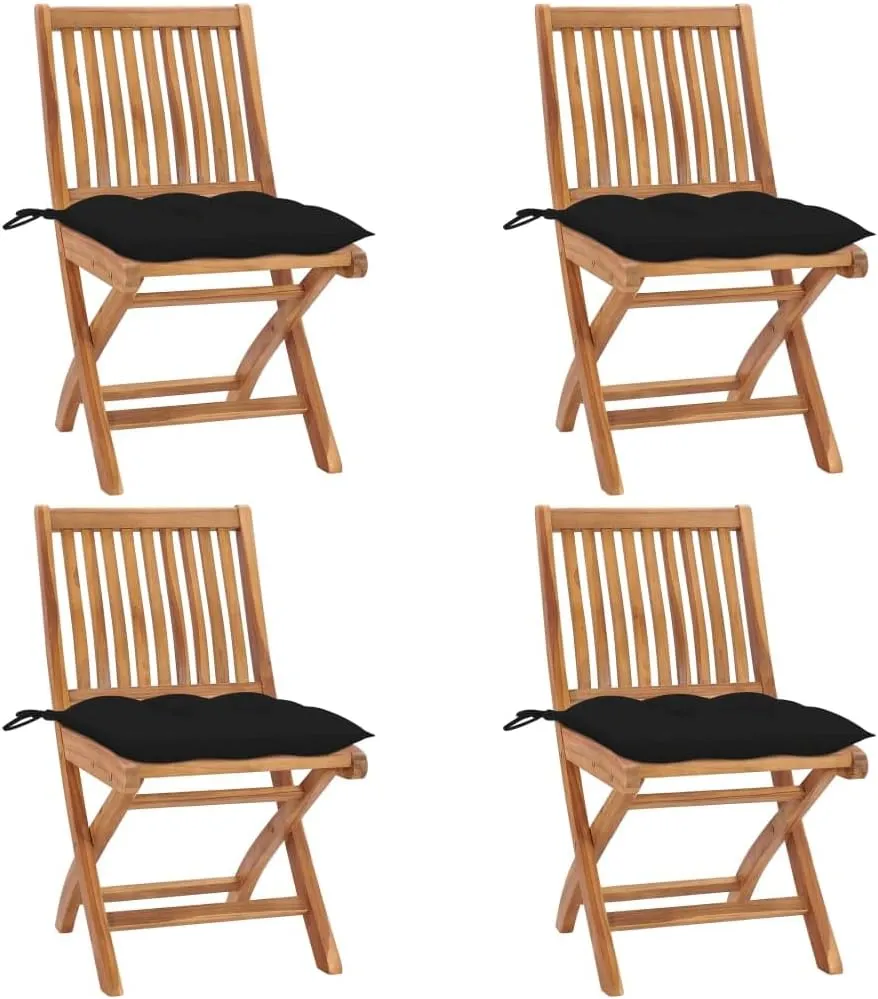 Comfortable Chair Camping Chairs Patio Chairs Kitchen Chairs - Folding Patio Chairs with Cushions 4 pcs Solid Teak Wood for Outside Terrace Beaches Campsites