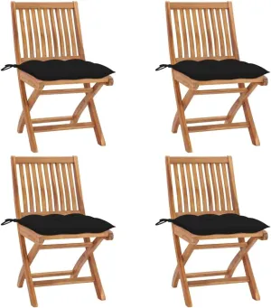 Comfortable Chair Camping Chairs Patio Chairs Kitchen Chairs - Folding Patio Chairs with Cushions 4 pcs Solid Teak Wood for Outside Terrace Beaches Campsites