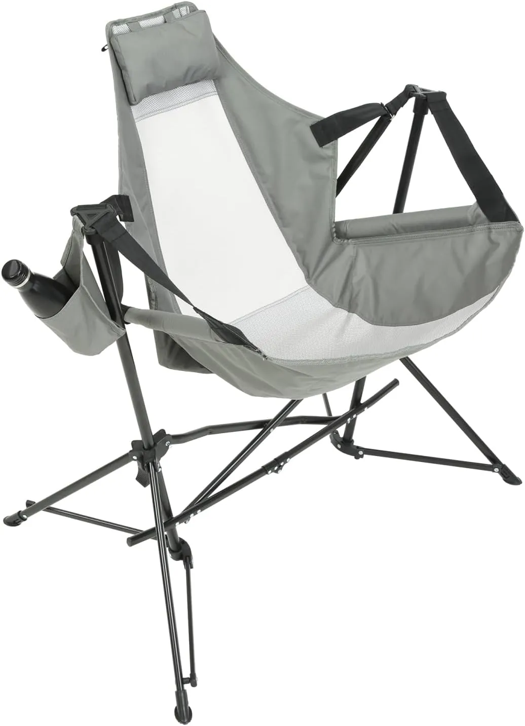 Comfortable Grey Steel Folding Camping Chair - Reclining Rocher Design
