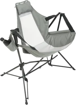 Comfortable Grey Steel Folding Camping Chair - Reclining Rocher Design