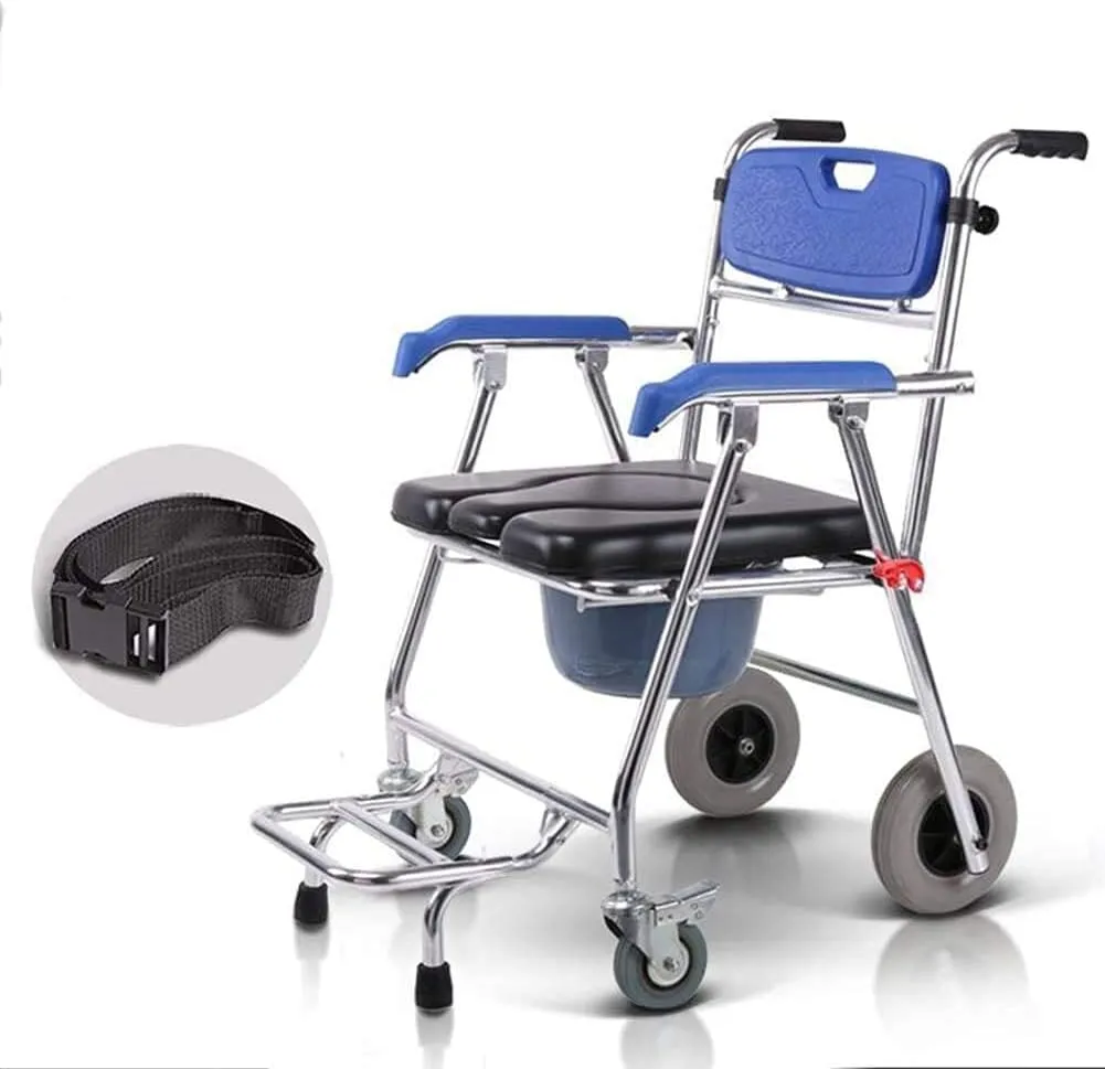 Commode Chair,Toilet Chair 4 in 1 Commode Chair, with Wheeled Toilet Chair, Wheelchair Shower Transport Chair, 4 Wheel Brakes(360°), Foldable Mobile Toilet Elderly Disabled Person