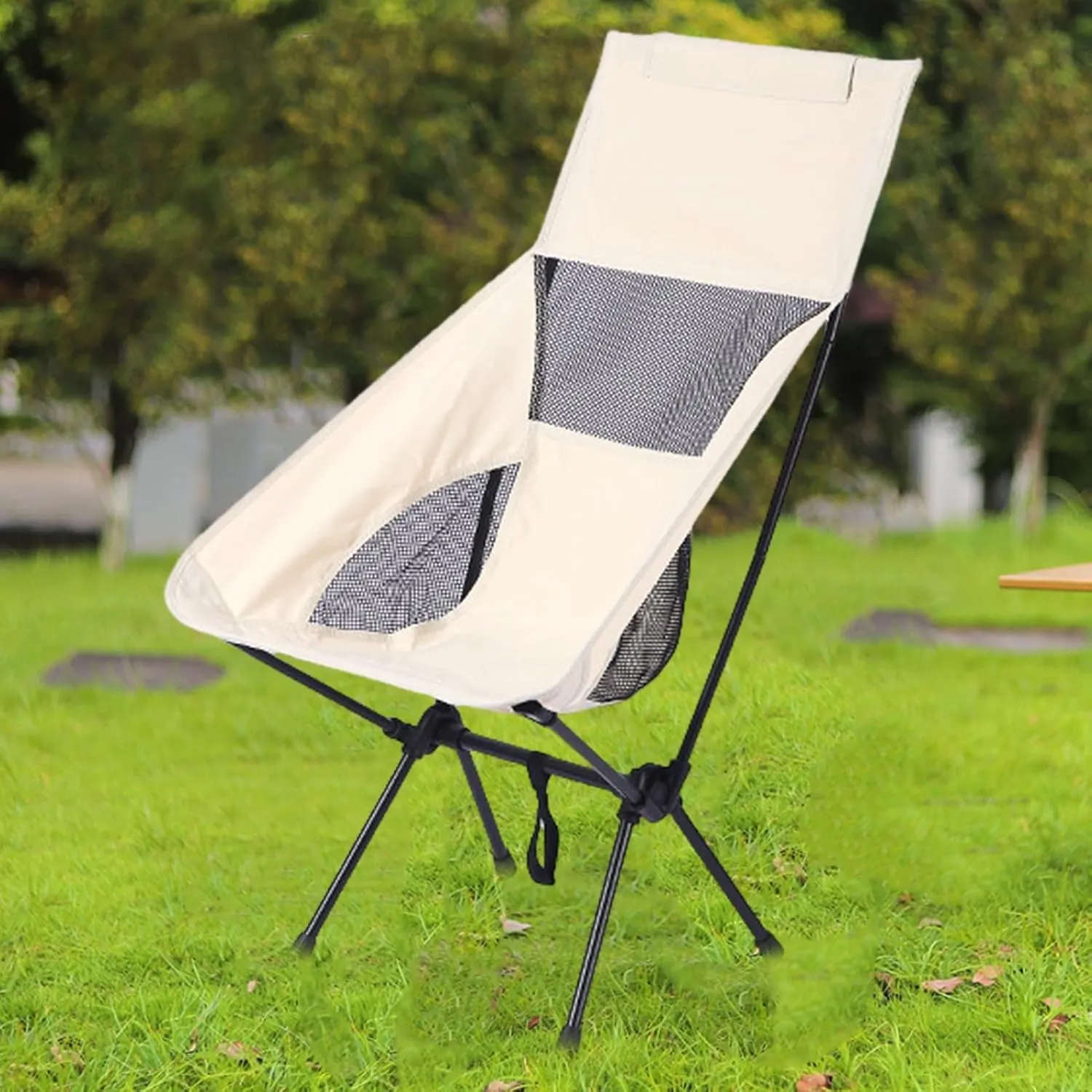 Compact Camping Chair Outdoor Folding Chair Mesh Portable Heavy Duty Camping Backpacking Beach Picnic Fishing Collapsible Stool Seat Beige