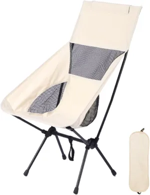 Compact Camping Chair Outdoor Folding Chair Mesh Portable Heavy Duty Camping Backpacking Beach Picnic Fishing Collapsible Stool Seat Beige