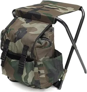 Compact Fishing and Hunting Stool with Integrated Backpack - Camo